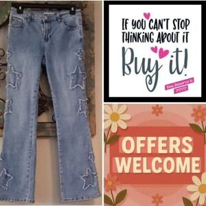 Ashley Mason Sky Blue Star Embellished Wide Leg Jeans. Great Condition Size 5